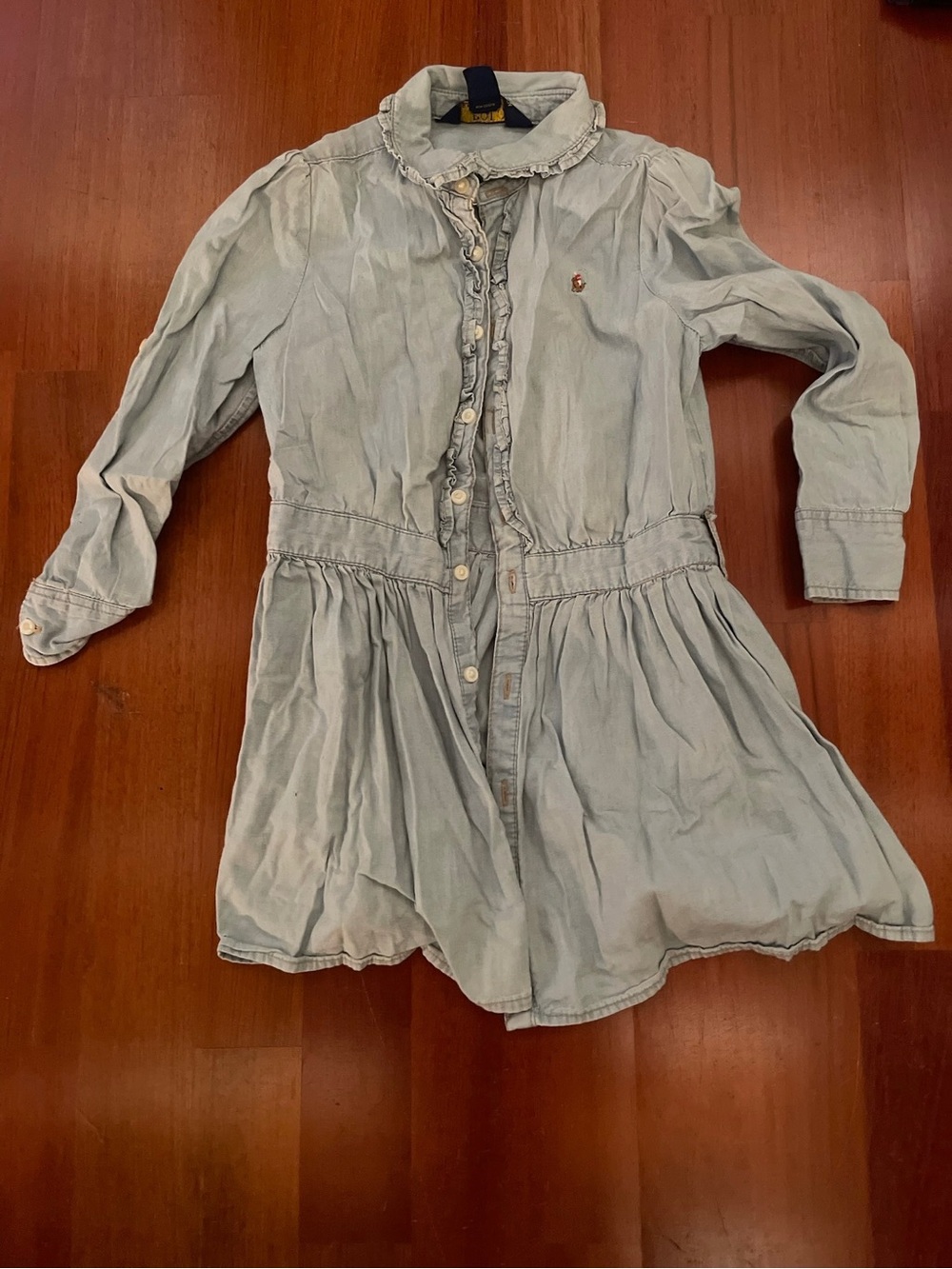 Polo by Ralph Lauren Light Blue Ruffle-Trim Denim Dress
